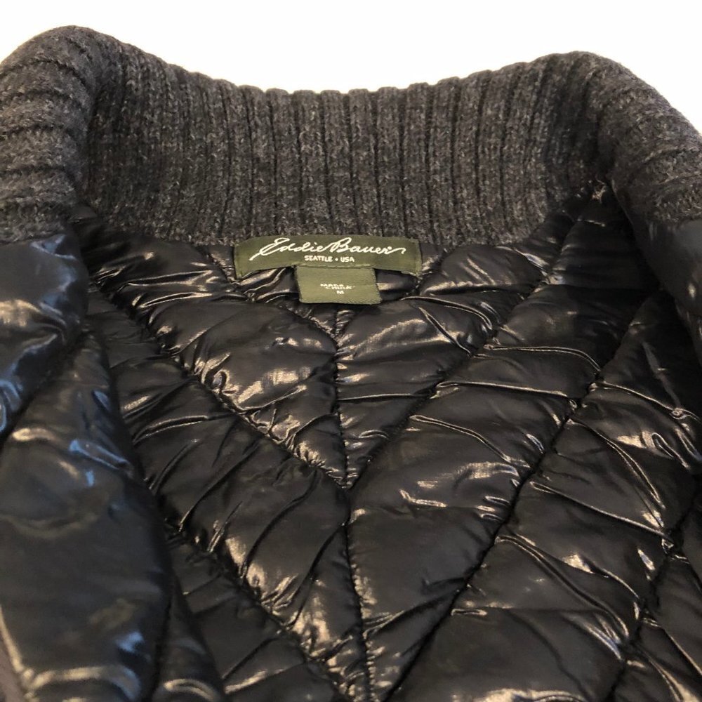 Eddie Bauer Seattle Full Zip Cable Knit Wool Blend Insulated Vest Charcoal Sz M - Picture 9 of 12